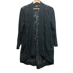 LOGO Lounge Black Lace Open Front Cardigan Duster‎ Long Sleeve Women's XL